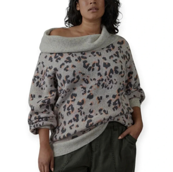 A+ By Anthropologie Plus Size Emmy Cowl Neck Tunic Sweater Tan Leopard 2X - Picture 1 of 16